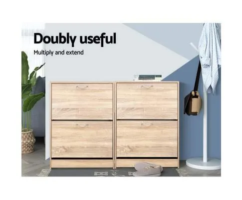 Shoe Cabinet Shoes Storage Rack 24 Pairs Organiser Shelf Cupboard Oak