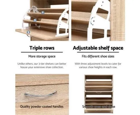 Shoe Cabinet Shoes Storage Rack 24 Pairs Organiser Shelf Cupboard Oak