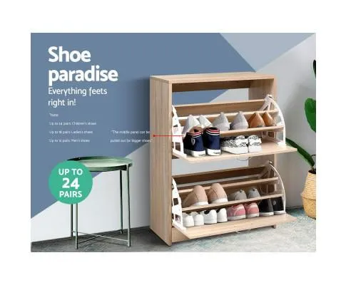 Shoe Cabinet Shoes Storage Rack 24 Pairs Organiser Shelf Cupboard Oak