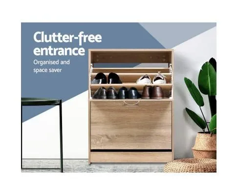 Shoe Cabinet Shoes Storage Rack 24 Pairs Organiser Shelf Cupboard Oak