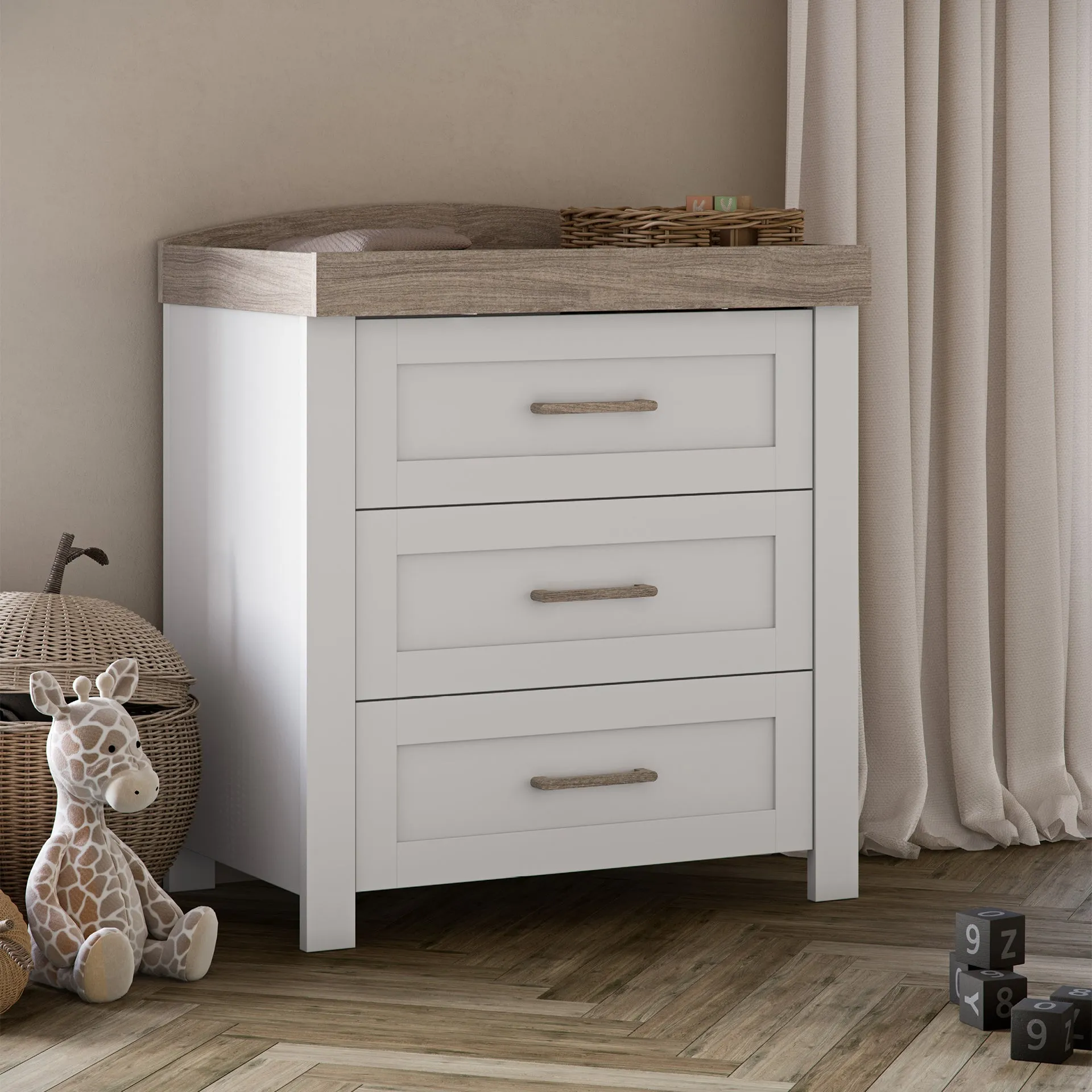 Silver Cross Valencia 4 Piece Nursery Furniture Set with Cot Bed, Dresser, Wardrobe and Carmel Rocking Chair