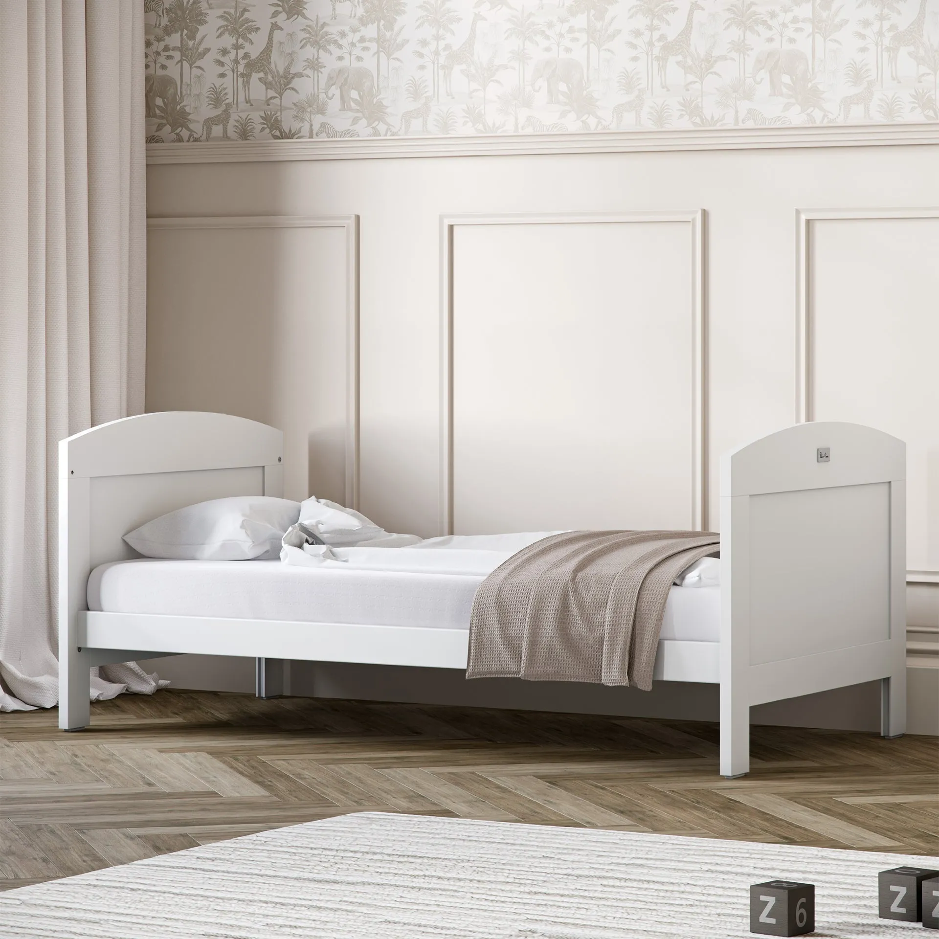 Silver Cross Valencia 4 Piece Nursery Furniture Set with Cot Bed, Dresser, Wardrobe and Carmel Rocking Chair