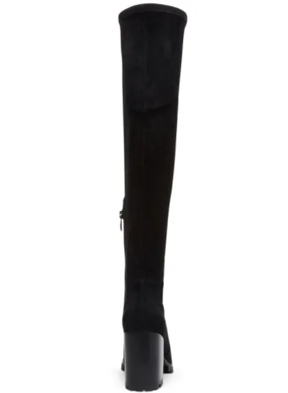 Suede Stacked Heel Tread Sole Thigh High Boot