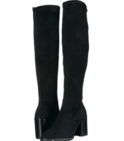 Suede Stacked Heel Tread Sole Thigh High Boot