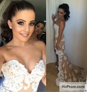 Sweetheart Applique High Low Prom Dresses Evening Dresses