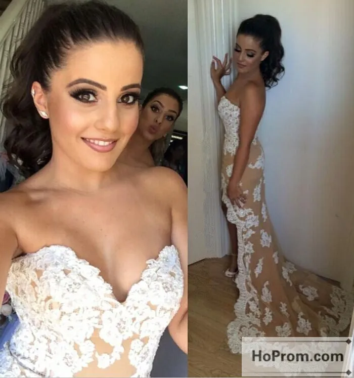 Sweetheart Applique High Low Prom Dresses Evening Dresses