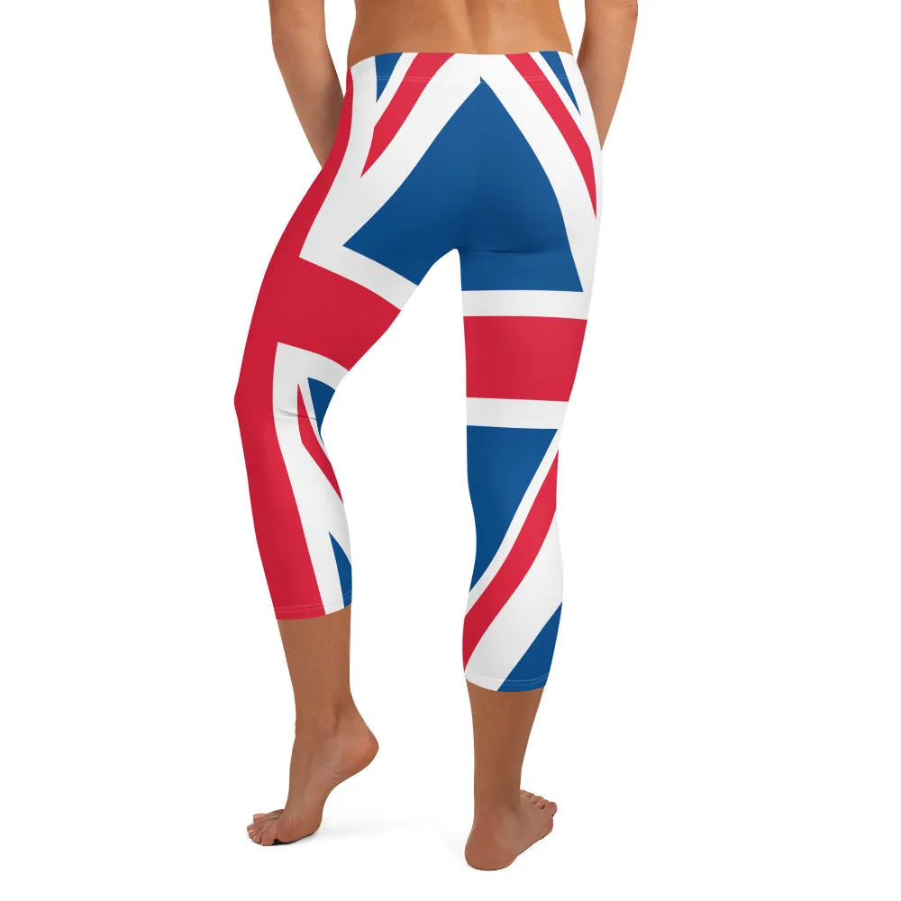 UK Flag Mid-waist Capri Leggings