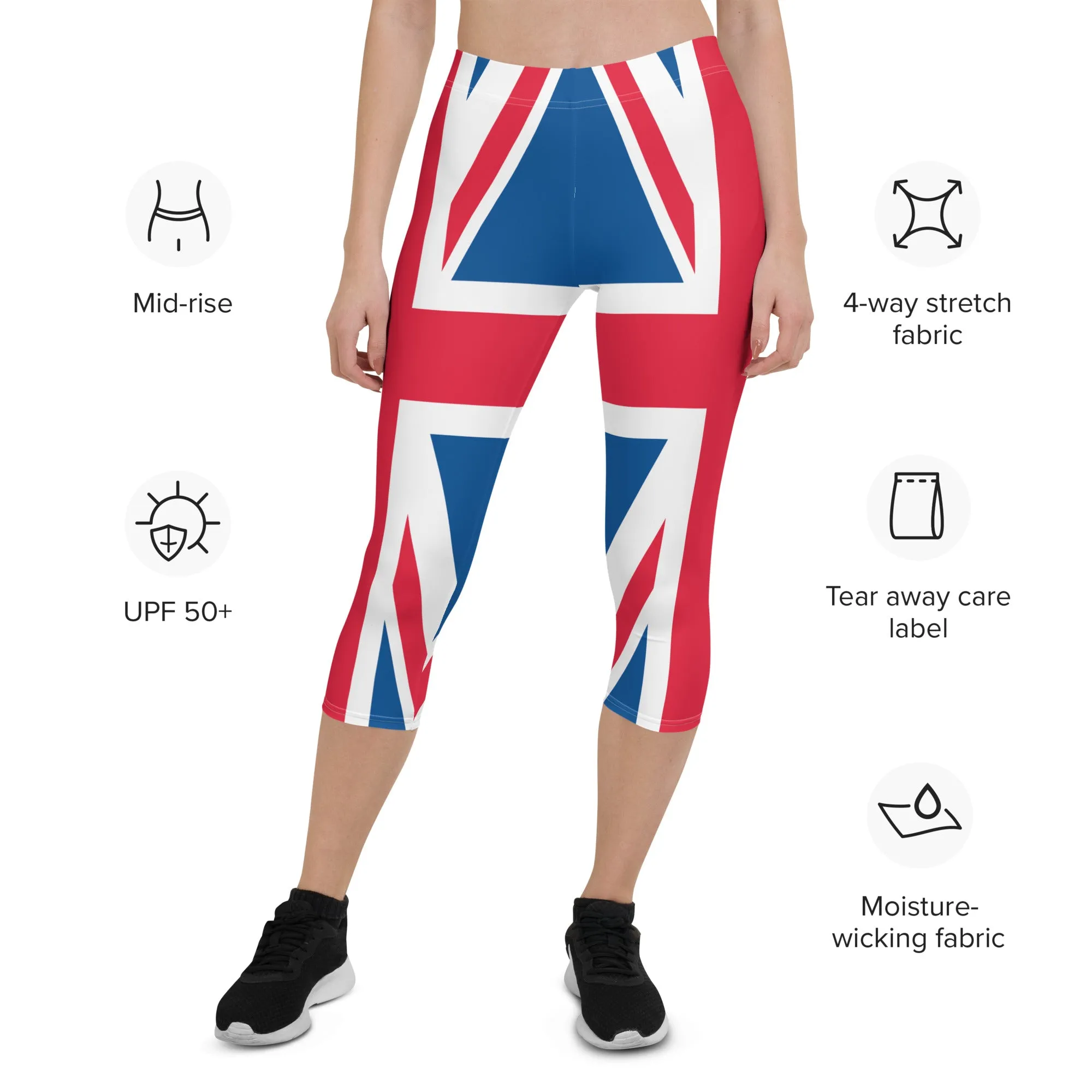 UK Flag Mid-waist Capri Leggings