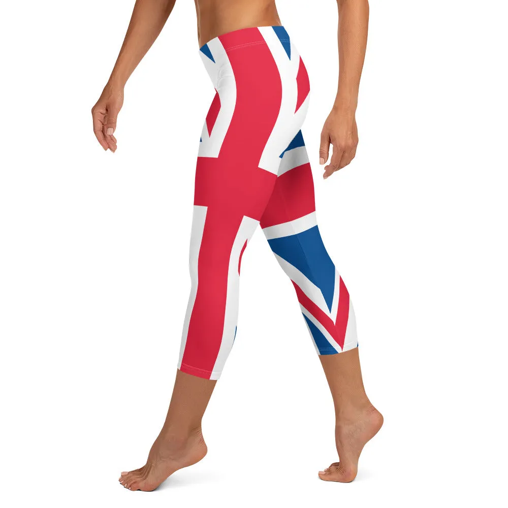 UK Flag Mid-waist Capri Leggings
