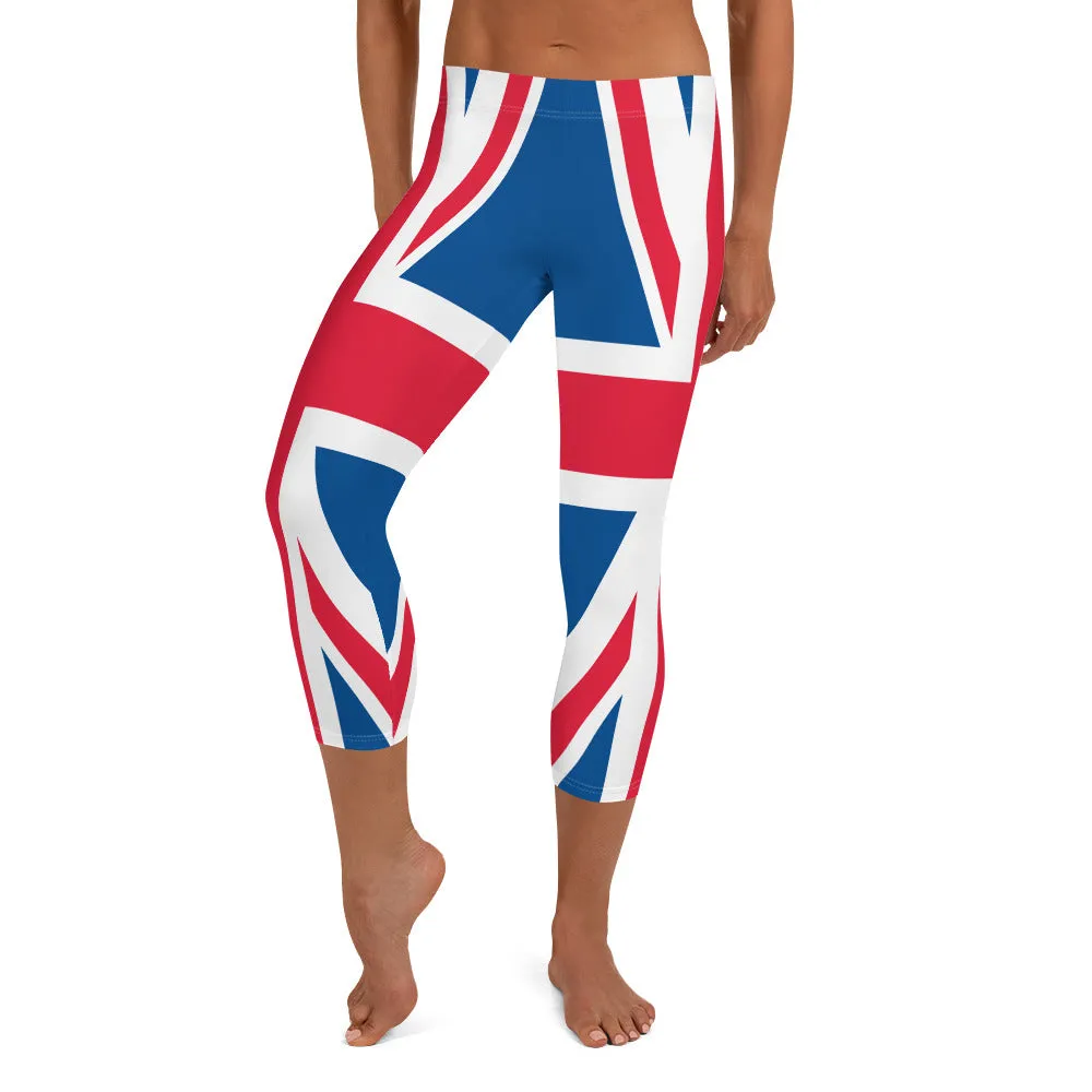 UK Flag Mid-waist Capri Leggings