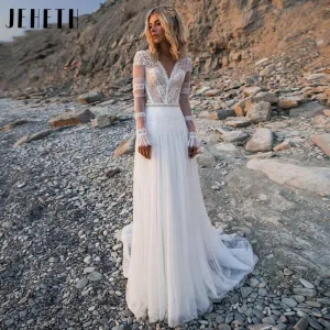 Wedding Guest Dresses: A-Line Lace Bridal Gowns Charming V-Neck Backless