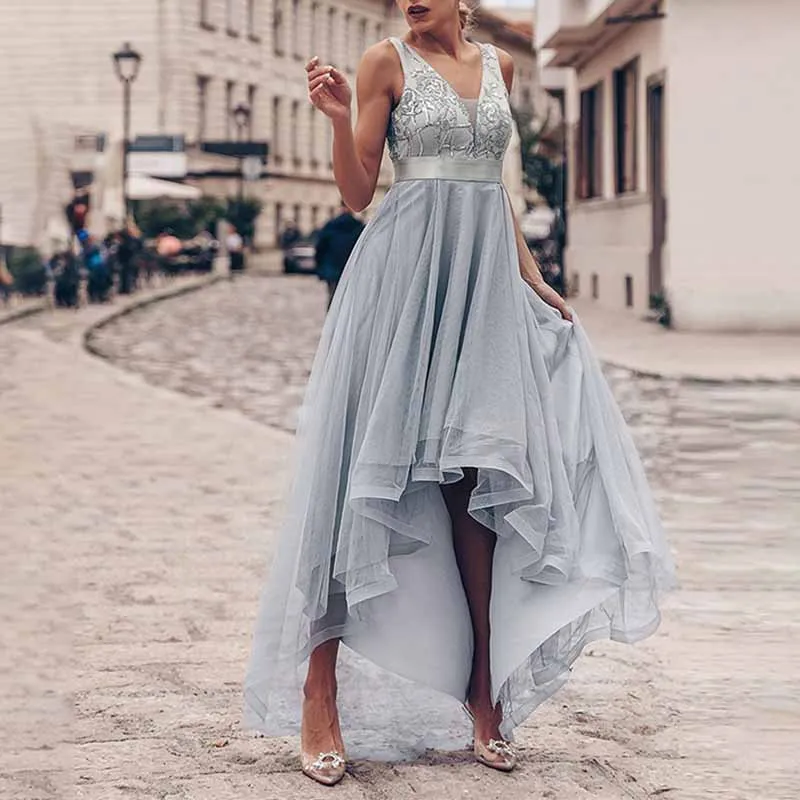Women A Line Bridesmaid Dress High-Low Sequin Wedding Guest Dress Tutu Gowns