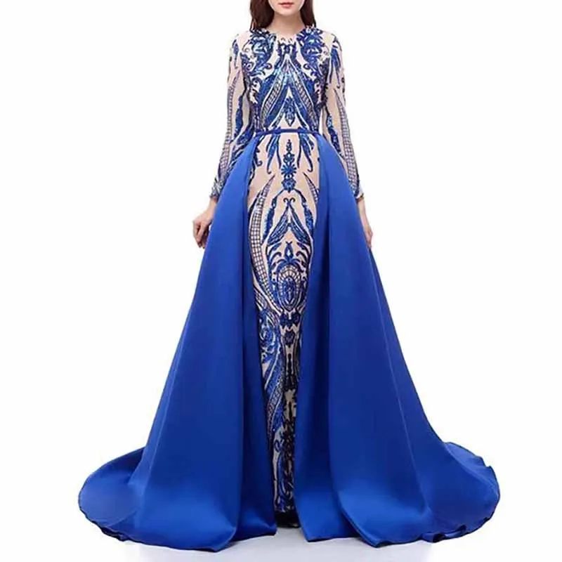 Women Satin Mermaid Prom Evening Party Dress Gown Detachable Train