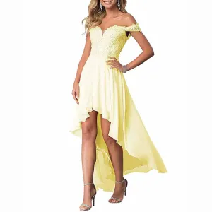 Women's Off The Shoulder Bridesmaid Dress Appliques High Low Evening Party Dress