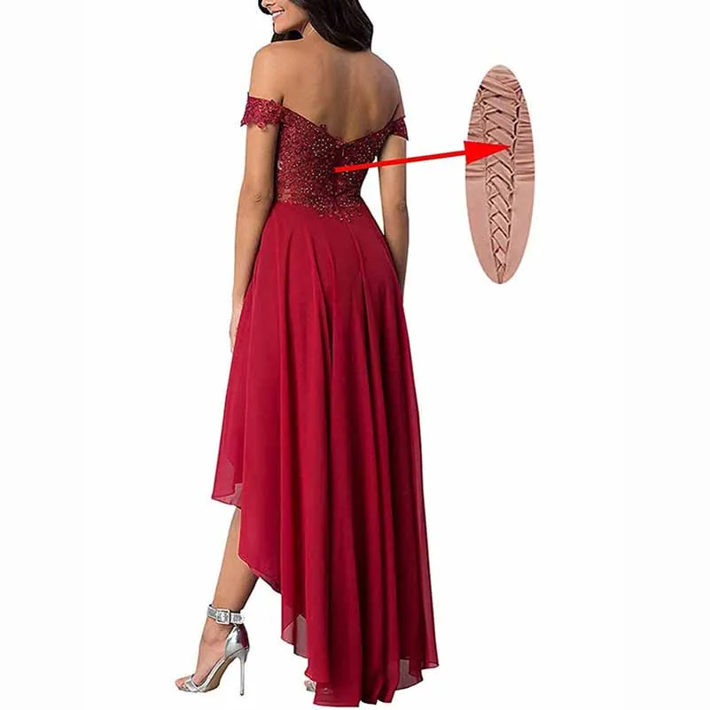 Women's Off The Shoulder Bridesmaid Dress Appliques High Low Evening Party Dress