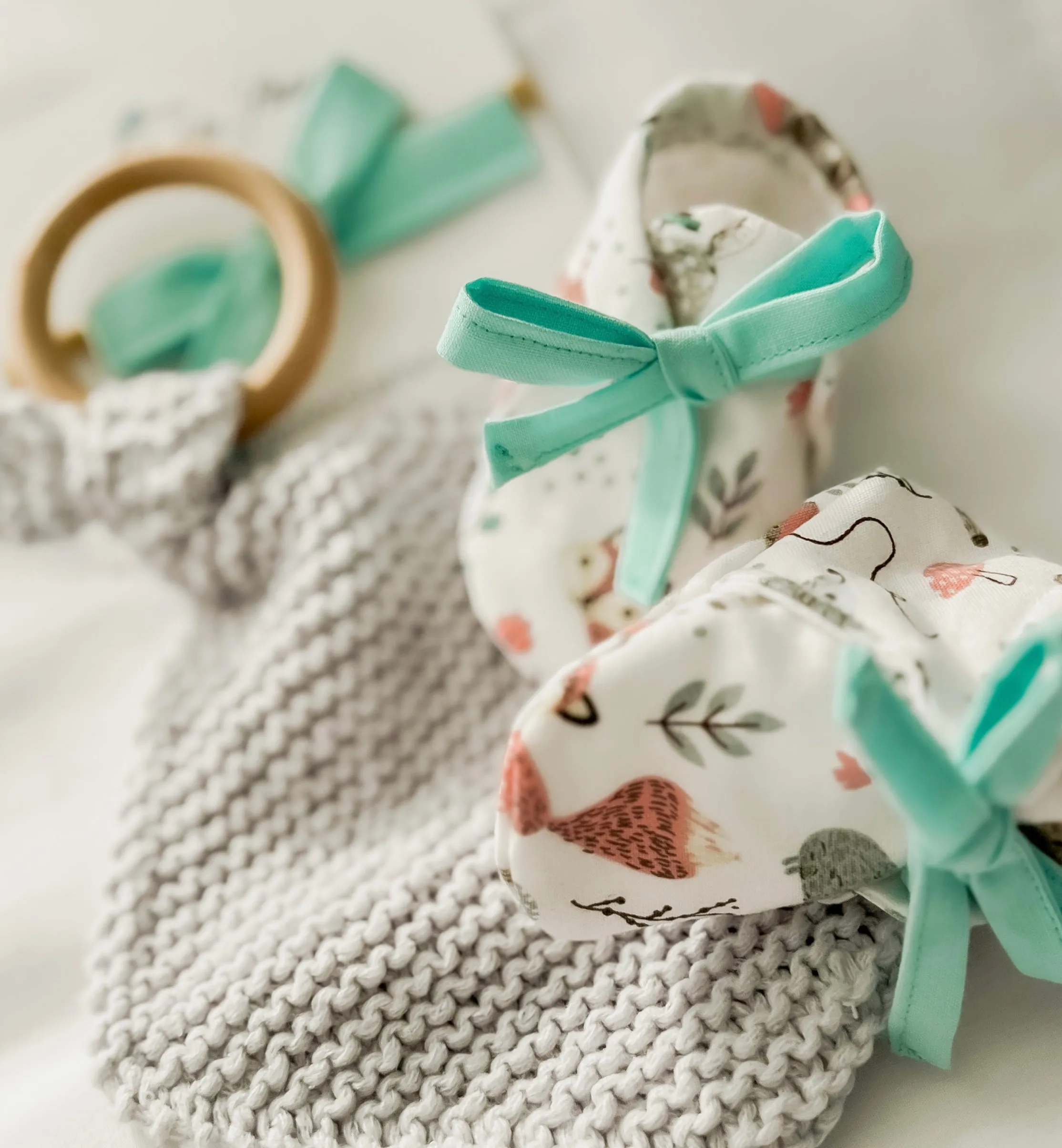 Woodland Creatures Shoe, Bow and Knit Lovey Set
